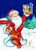 P&egrave;re No&euml;l joyeux avec son cadeau scintillant